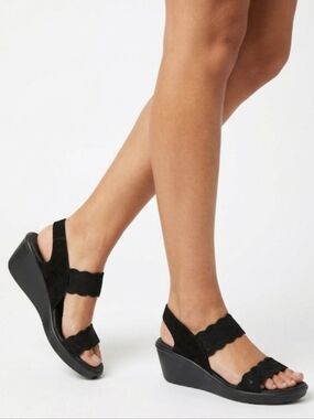 Skechers Cali Luxe Foam Black Wedge Sandals - Crochet Straps Sz 11